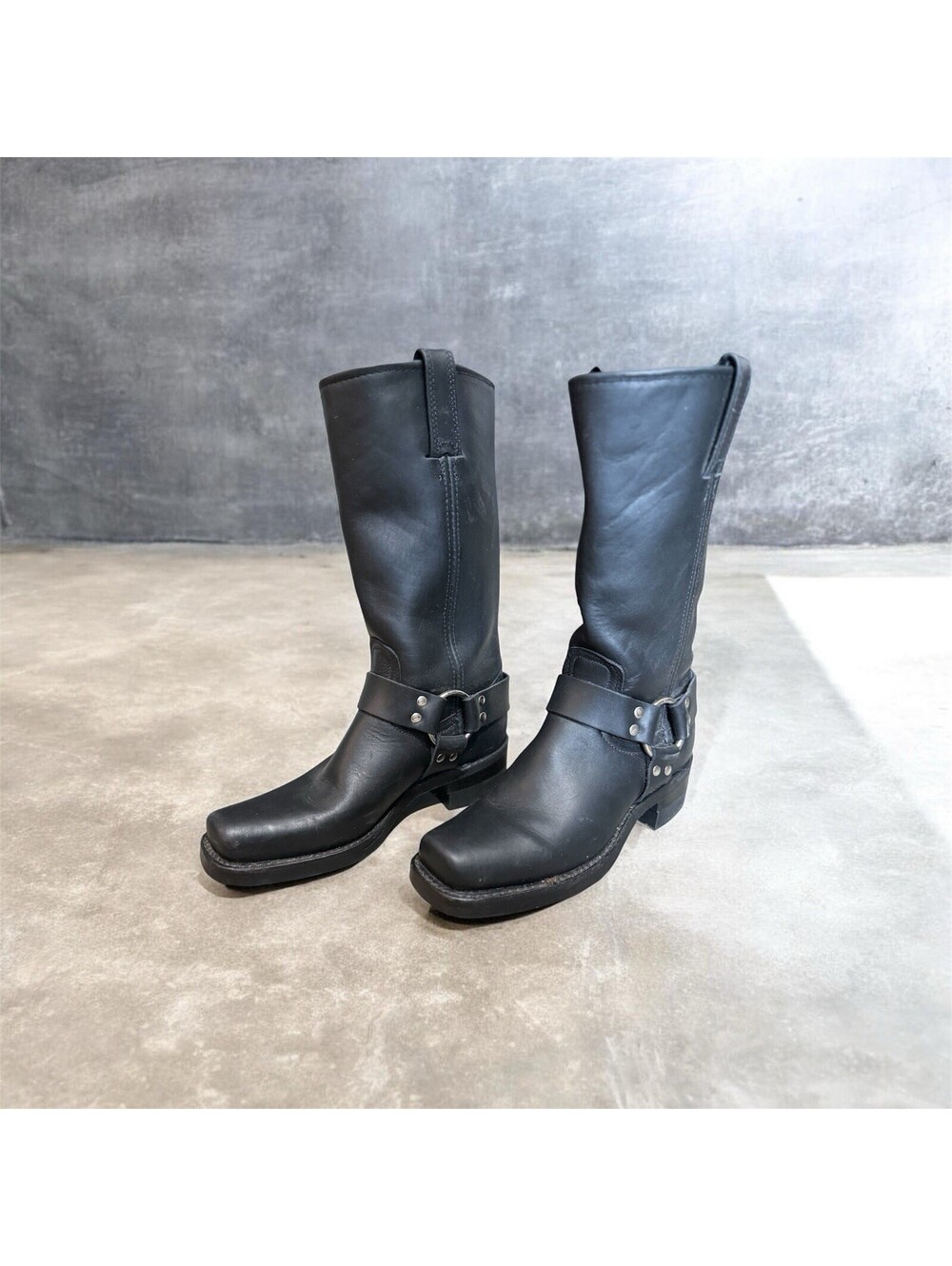 Frye Black Leather Harness Ankle Boots